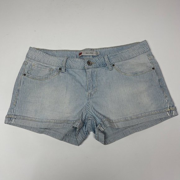 LEVI’S Shorty Short Lightwash Blue White Stripes Red Tab Size 11 - Picture 8 of 9